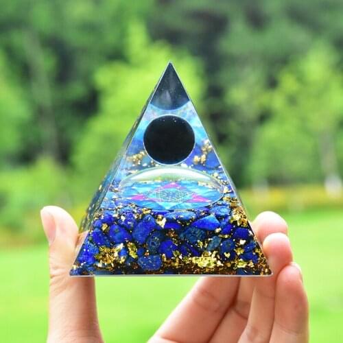 High Quality Natural Dream Lapis Lazuli Home Office Decoratio Crystal Orgonite Pyramid Lazurite And Obsidian Sphere 7cm Orgonta