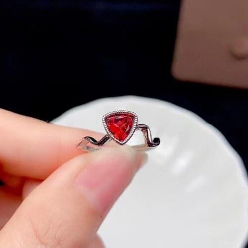 New triangle red garnet ring for women jewelry real 925 silver date gift natural gem Aquarius birthstone good gift