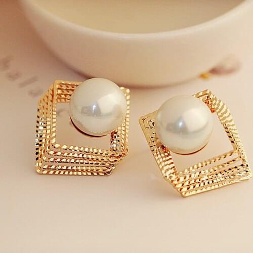 New Fashion Gold Color Plated Grandeur Pearl Earrings Beads For Girls trendy Jewelry 2017 New Hot Sale Volunge Jewelry Wholesale
