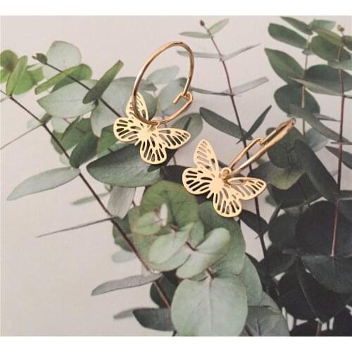 Lovely Gold Color Plating Thin Butterfly Filigree Charm Hoop Earrings For Women Girl Cute Dainty Gorgeous Jewelry Accessory