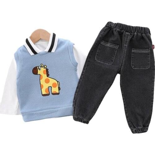 Baby boy clothes three-piece boys clothes vetement bebe garcon baby boy clothes set Cotton vest+shirt +jean set 80/90/100/110cm