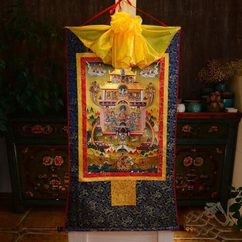 Wholesale Buddhist supplies--120CM large -Tibetan Buddhism Guru Rinpoche Padmasambhava Buddha Elysian Fields Thang-ga Thangka