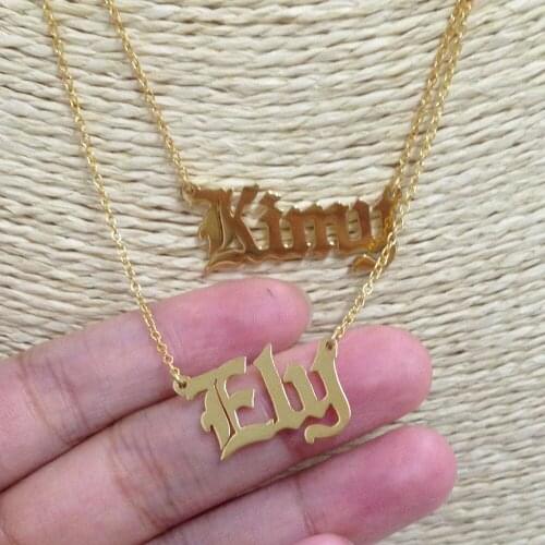 Old English Name Neckalce Personalized Set of 2 Necklaces Separate 2 Chains Double Names Gothic Pendent Fashion Women Jewelry