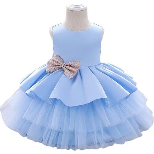New Baby Summer Princess Dress Double Bowknot O-Neck Sleeveless Backless Full Skirt with Zipper for Little Girls, 0-4 Years