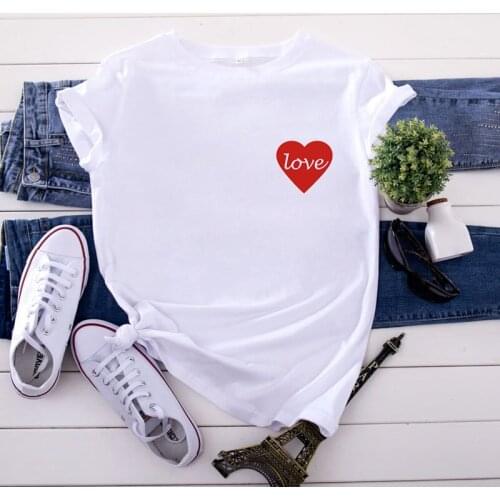 Simple T-shirt Love graphics print Lady Tshirt Summer Fashion Casual women T shirt White Round Neck short sleeve tee shirt femme