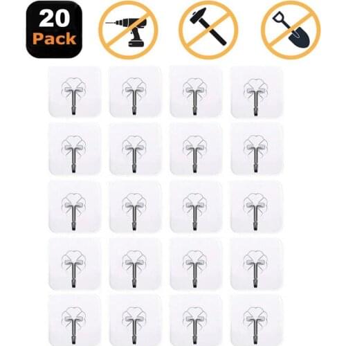 20Pcs Transparent Wall Hooks Waterproof Strong Stick Hook Self Adhesive Door Hangers Reusable Hanging Hook For Kitchen Office