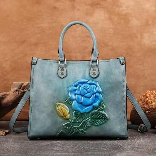 Luxury Handbags Women Bags Designer Embossed Fashion Tote Bag Ladies Leather Printing Floral Shoulder Bag Mother Retro Handbag