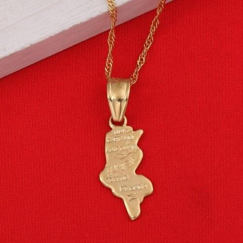 Tunisie Map Pendant Chain Yellow Gold Color Jewelry Tunisia Women Girl Tunisienne Gift