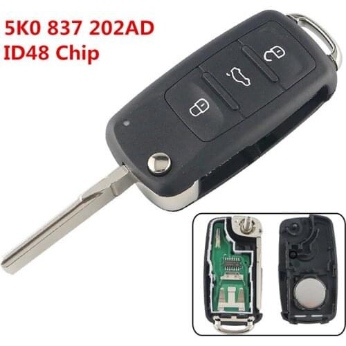 XRSHKEY 5K0 837 202AD 433 ID48 Chip 3 Button Remote Flip Key For Caddy Eos Golf Scirocco Tiguan