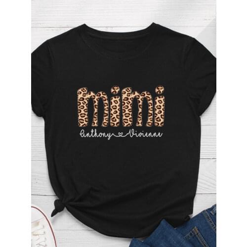 Leopard Mimi Letter Print Women T Shirt Short Sleeve O Neck Loose Women Tshirt Ladies Fashion Tee Shirt Tops Camisetas Mujer