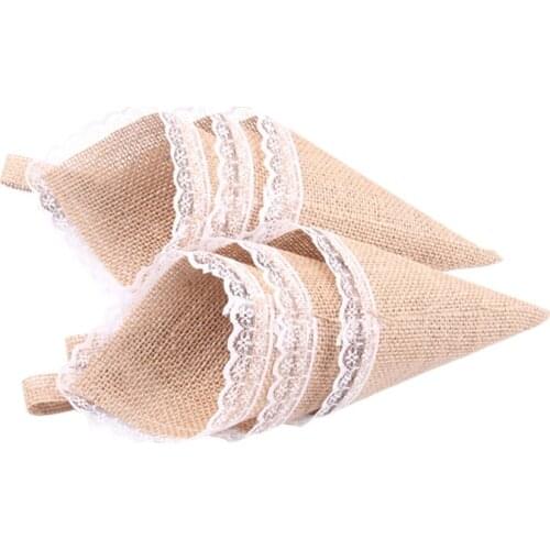 10Pcs Burlap Pew Cone Flower Holder Organizer Birthday Baby Shower Party Wedding Decoration