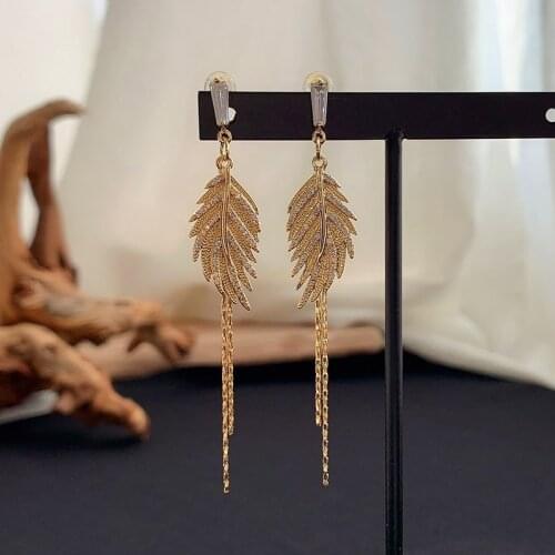 2021 shining zircon leaf tassel earrings European and American ladies fashion personality earrings jewelry