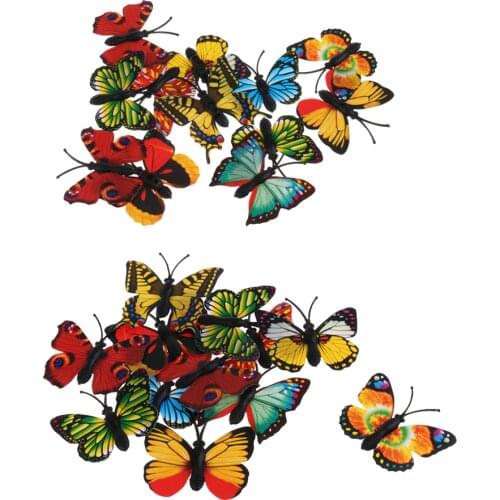 24Pcs Butterfly Plastic Playset Kids Educational Toy Garden Tree Ornaments