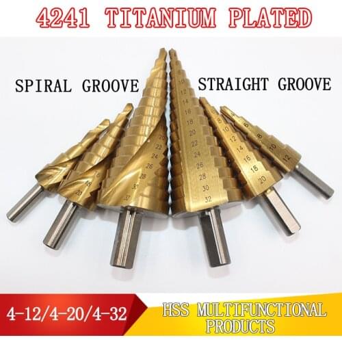 3Pcs step drill bit 4-12/20/32mm 1/4 multifunctional hole saw tapered metal triangle shank titanium-plated pagoda-shaped HSS bit