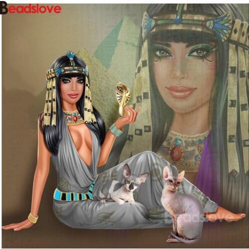 5d Diy Diamond Painting Egyptian Beauty, Cleopatra diamond rhinestone full square round diamond embroidery mosaic cat decor