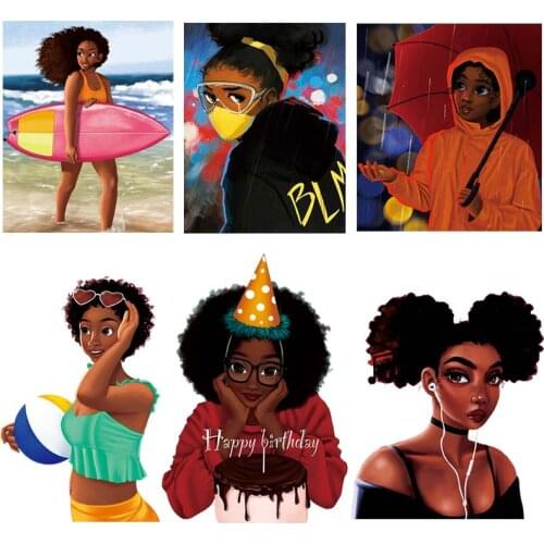 African Girl Clothing Badges Patches Heat Transfer Hoodies Tops Thermal Press Vinyl Diy Washable Thermal Patch Black Girl
