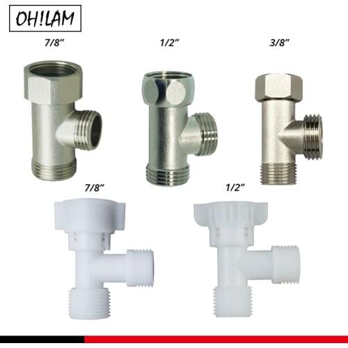 Bathroom Accessories Shower Diverter Valve T-adapter Toilet Tank Connector Angle Valve 7/8 1/2 3/8 Brass Toilet Parts