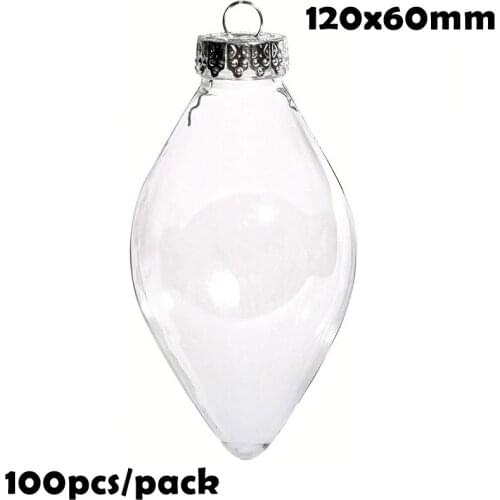 Free Shipping DIY Paintable/Shatterproof/Fillable Christmas Decoration Ball 120*60mm Fillable Plastic Drop Ornament, 100/Pack