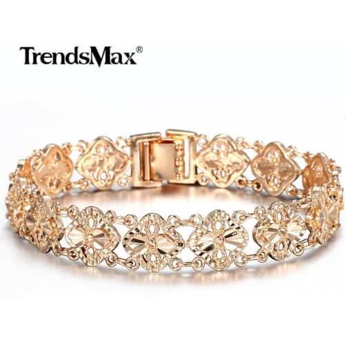New Women Girls 585 Rose Gold Color Fashion Cut Out Carved Flower Heart Oval Wristband Jewelry Toggle Lock 2 Style CBM04