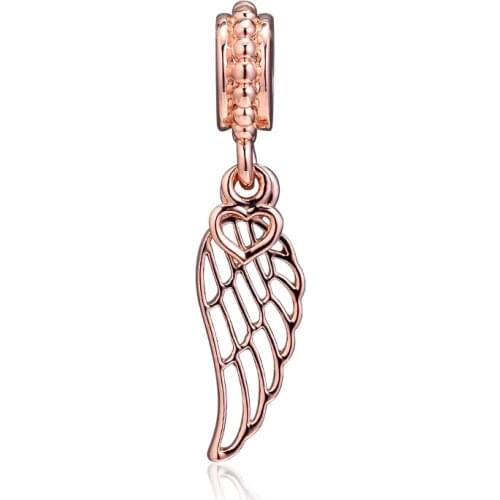 DIY Fits for Pandora Beads Bracelets Rose Angel wing dangle Charms 100% Sterling Silver Jewelry Free Shipping
