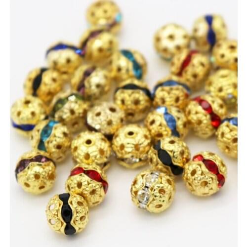Wholesale 8mm 1000pcs Gold Metal Ball Rhinestone Beads Spacer Beads For Jewelry Making Neckalce Bracelet DIY Jewelry Findings