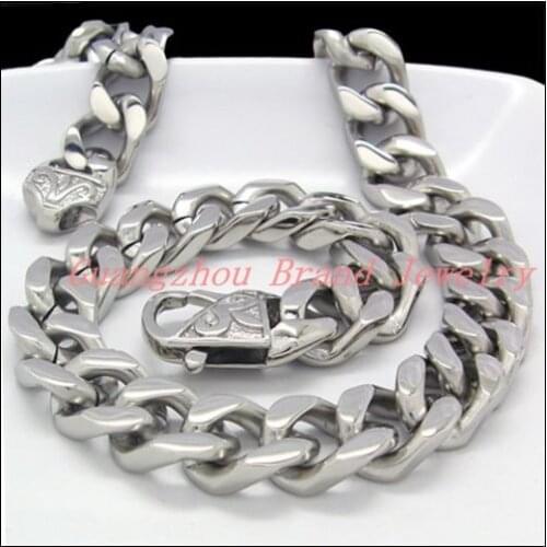 8-40"14mm Quality Male Jewelry 316L Stainless Steel Silver color Curb Cuban Chain Tone Mens Boys Necklace HOT