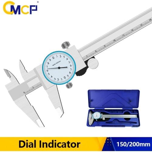 CMCP Dial Indicator 0-150/200mm Stainless Steel Dial Gauge Shockproof Mircometer Measuring Instruments Tool Vernier Calipers