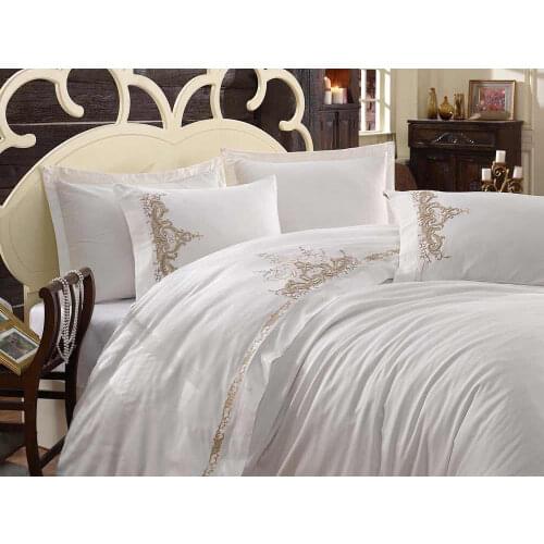 DANTELA - NEW SEASON, NEW COLLECTION - Lace Embroidery Cotton Satin Duvet Cover Set (White)