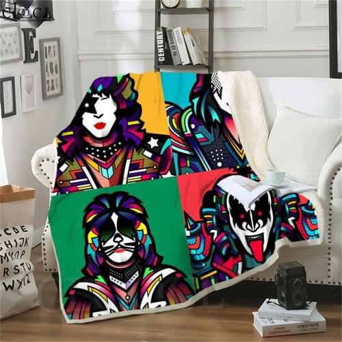 Double Layer Blankets for Beds KISS Rock Band 3D Blanket Kids Thick Quilt Home Sofa Fashion Decoration Travel Throw Blankets