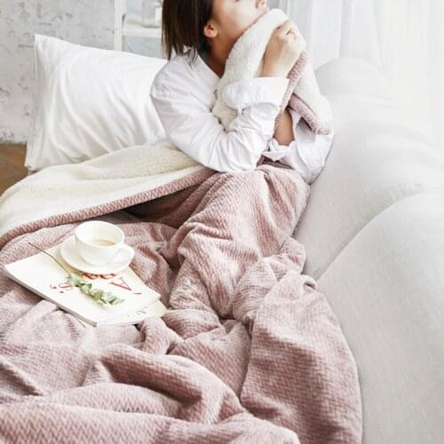 Flannel Lamb Blanket Blue Winter Double Warm Nordic Fluffy Weighted Luxury Cozy Blanket Soft Mantas De Cama Home Textile DG50B