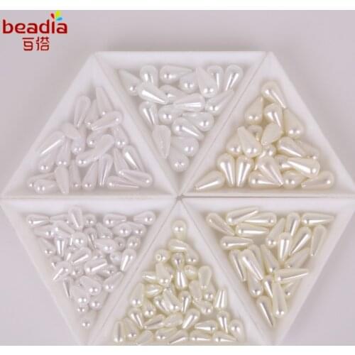 Hot!!Hole Diameter 1.8mm 50-100pcs Water Drop Round White &Ivory Pearl Imitation Plastic ABS Beads For DIY Jewelry Making