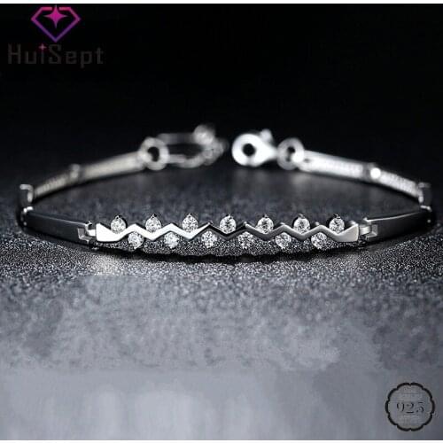 HuiSept 925 Silver Bracelet Inlaid AAA Zircon Gemstones Fashion Jewellery Ornaments for Womenn Wedding Party Wholesale Bracelets