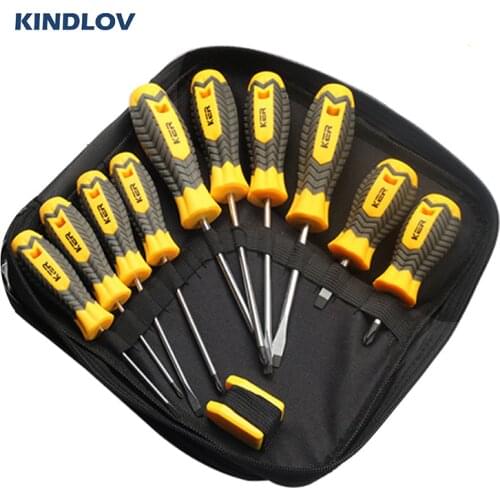 KINDLOV 10Pcs Magnetic Screwdriver Set CR-V Slotted Phillips Screw Driver Bit Kit With Magnetizer Multitool Household Hand Tools