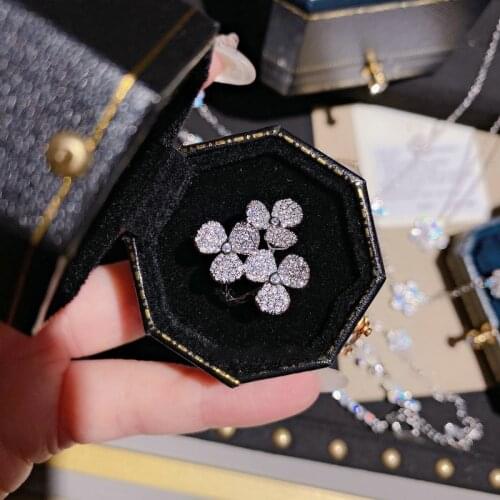 Solid 925 Sterling Silver Big Daisy flowers Finger Rings for Women Wedding Band Opending Ring Exaggerated Zirconia Jewelry