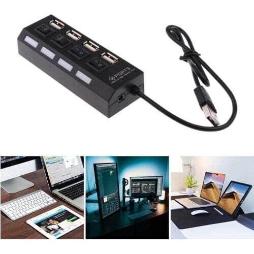 USB 2.0 Hub 4-Port On/Off Switch High Speed HUB Adapter iPad For PC For For Tablet O1B6