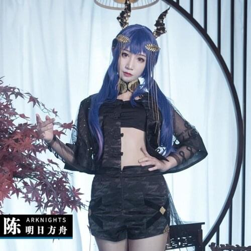 Arknights Chen Cosplay Ambience Synesthesia Concert folk music Black Daily Female Costume Outfit C