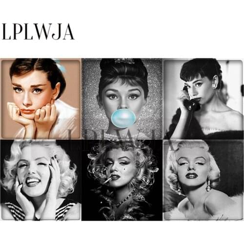 LPLWJA 18mm/20mm/25mm Audrey Hepburn Marilyn Monroe Square Shape Glass Cabochon Demo Flatback Base Tray DIY Jewelry Findings