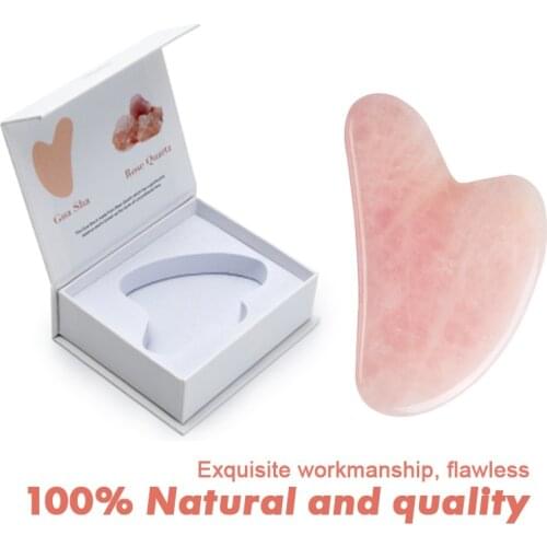 Natural Rose Quartz Gouache Scraper Massager for Face Gua Sha Scraping Board Facial Neck Thin Lifting Chin Forehead Skin Firm