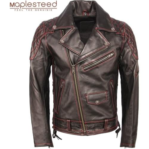 Fashion Motorcycle Leather Jacket Thick 100% Cowhide Slim Fit Men Genuine Leather Coat Motor Biker Jacket Winter Clothing M355