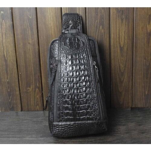 Mens Alligator Style Mens Casual Leather Crossbody Shoulder Chest Bag Black