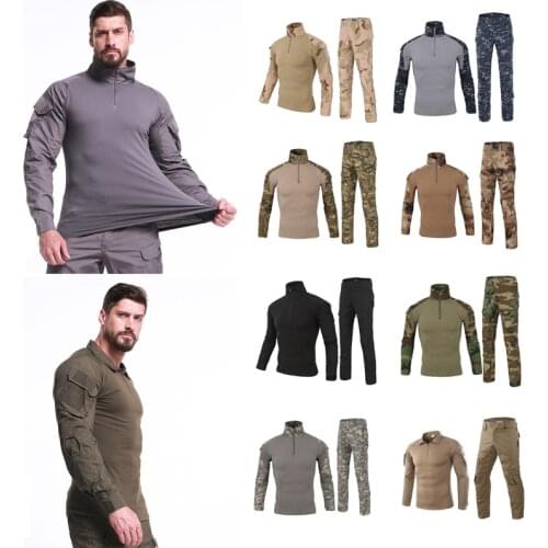 2 Pcs Mens Outdoor Tactical Shirt Sport Set Hiking Pants Camouflage Military Fishing Shirts Men For Shooting Hunting Clothes