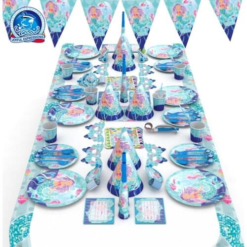 Disney The little mermaid theme childrens birthday party supplies set Babys first birthday cartoon decoration party supplies