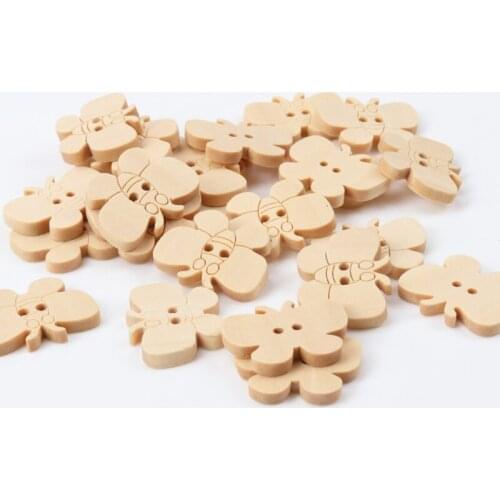 Natural Cartoon Butterfly Wooden Buttons Handmade Accessories Decoration Sewing Scrapbooking Crafts DIY 22x18mm 20pcs