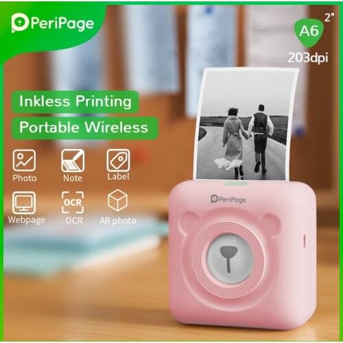 PeriPage Portable Thermal Bluetooth Printer 203dpi Pink Photo Receipt Wireless Label Mnin Printer for Android iOS A6