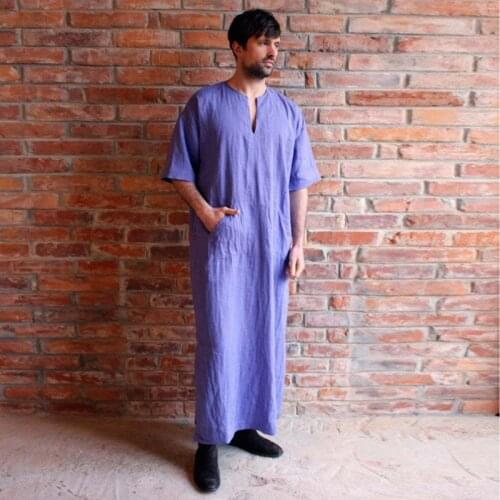 Casual Men Robes Summer Shirts Long Plus Size 3XL Loose Straight Big and Tall Mans Linen Shirts XXXL Turkish Robes Coats B631