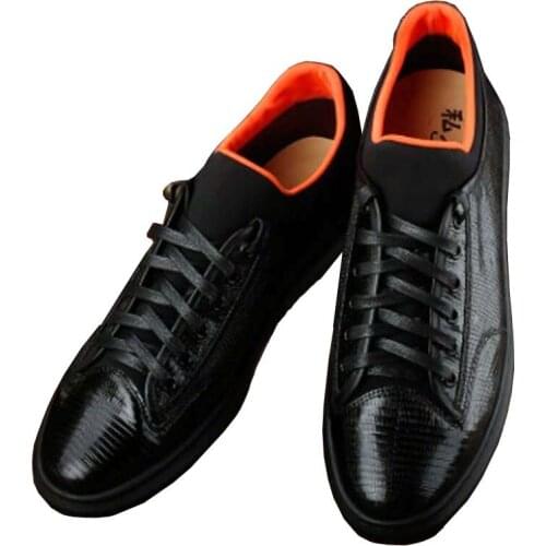 Ourui True Lizard Skin Men Casual Shoes Black Male Leisure Fashon