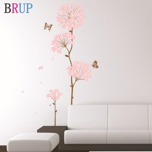 Romantic Pink Flowers Wall Sticker Lovely Butterfly Home Decor for Living Room Art PVC Vinyl Wall Decals Chinese Style Wallpaper