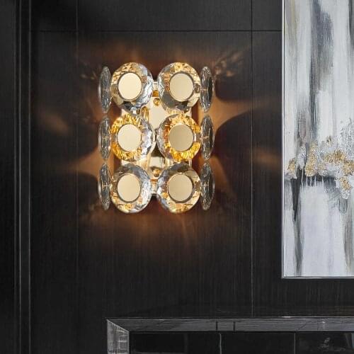 YOOGEE Luxury Gold Crystal Wall Lamp Stainless Steel Sconce Light for Bedroom Modern LED Bedside Living Room Decorations