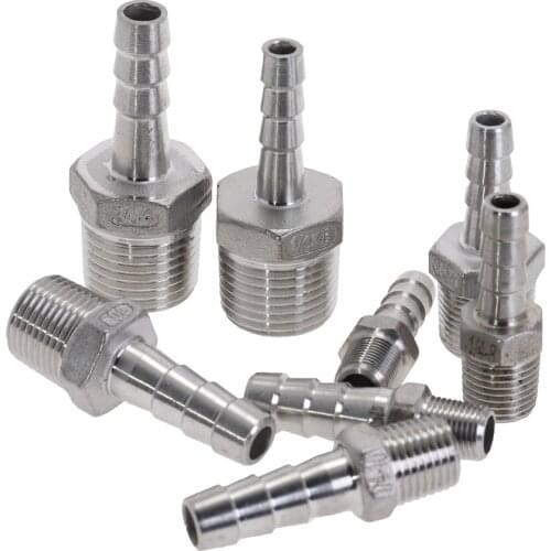 Stainless Steel 304 BSP Male 1/8" 1/4" 3/8" 1/2" Thread Pipe Fitting Barb Hose Tail Connector Reducer Pagoda Joint 6 8 10 12mm