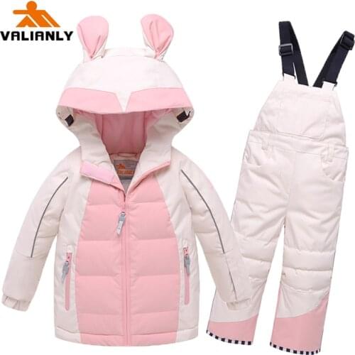 VALIANLY 2020 Winter Kids Snowsuit Warm Ski Sets Hooded Girls Ski Suit Ski Jacket Pants Waterproof Winter Children Clothing Sets